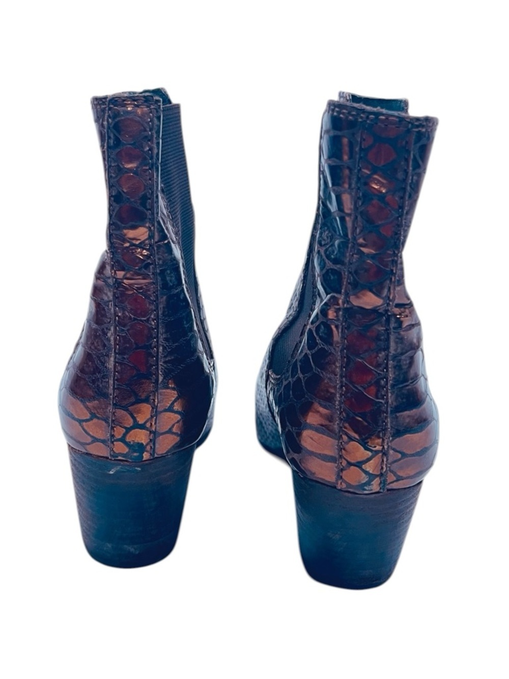 ASH Brown Metallic Snake-Embossed Pointed Leather Toe Chelsea Booties 37 - Picture 5 of 10